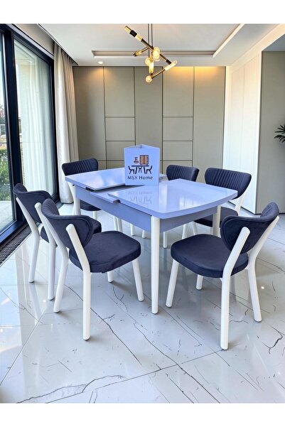 MSY HOME Alva 6 Kişilik Yemek Masası Takımı Baby Face Kumaş Beyaz 80x130 cm M...