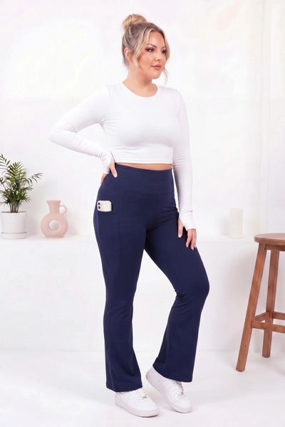 PLUSSELLE Women's Plus Size Black High Waist Shape-Up Double Pocket Spanish C...