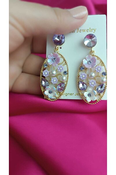 shop Women's Flower Detailed Gold Earrings |   Stylish Dangle Earrings with S...