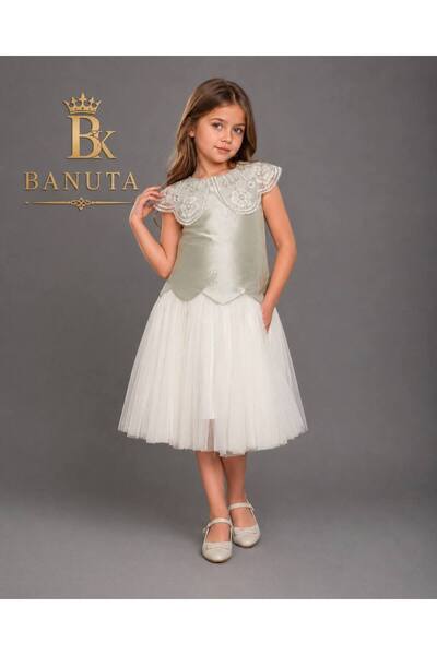 Banuta Little Butterfly Dress in Pistachio on Cream