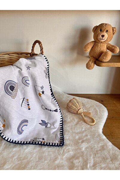 BABY PURE SOFT Örgü Kenar Detaylı Müslin & Pazen Bebek Battaniyesi