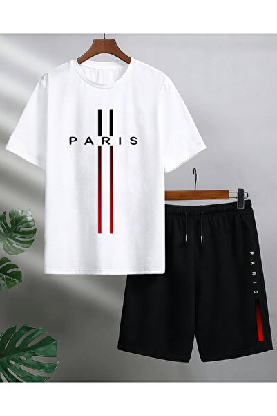 one button Dikey Paris Printed Men's Premium Oversize Top and Bottom Set T-Sh...
