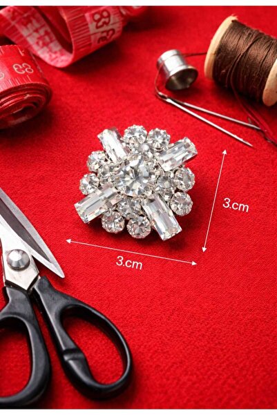 beyna aksesuar KRİSTAL BEYAZ TAŞLI 3 cm METAL DÜĞME 1 PAKET 3 ADET