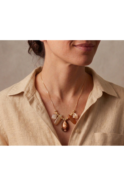 Retrovy Store Brown Bohemian Natural Stone Necklace