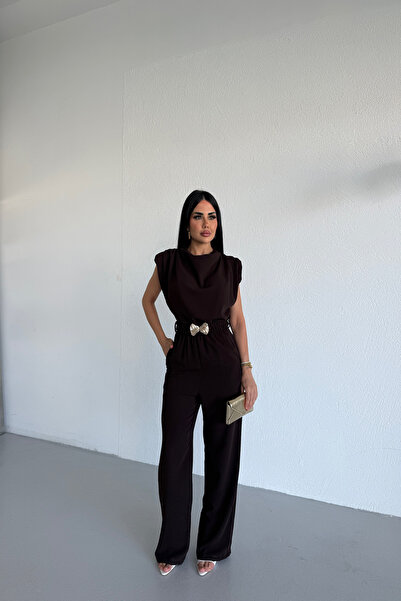 KAMACI BUTİK Degaje Yaka Belted Jumpsuit