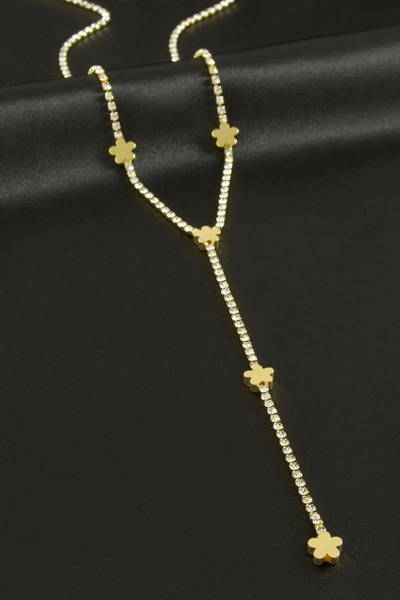 Marsilyan Nvdn- Flower Stripe Stone Steel Y Necklace Iegrs-Nvdn1