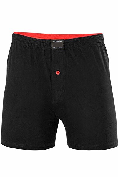 Royaleks Buttoned Cotton Men's Combed Cotton Boxers Plus Size Black - 1278A