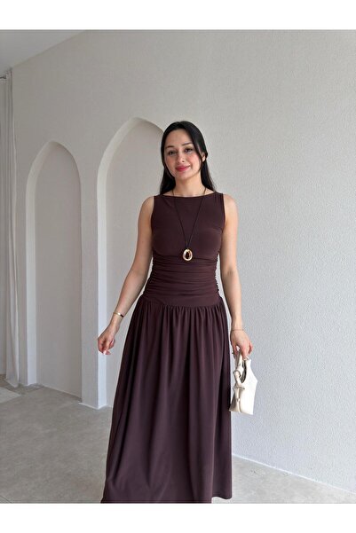 Mooi Butik GOBLİN Midi Elbise 5504 - Acı Kahve