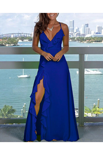 Wear Up Women's Rope Strap Low-Cut Slit Detail Crepe Dress