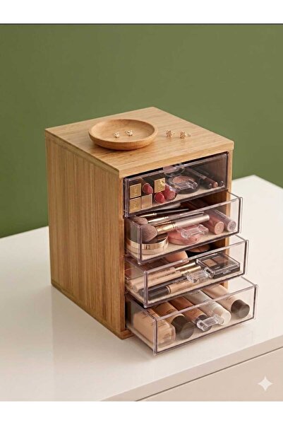 Limeks Home Bamboo Wood Acrylic Transparent Multipurpose Organizer with Drawers