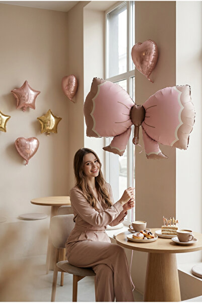 Partixa Retro Pembe Fiyonk Folyo Balon Baby Shower Doğum Günü Parti Süsü