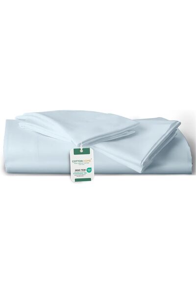 COTTON HOME 3PC Flat Sheet With 2 Pillowcase - 240x260cm Sky Blue Supersoft W...