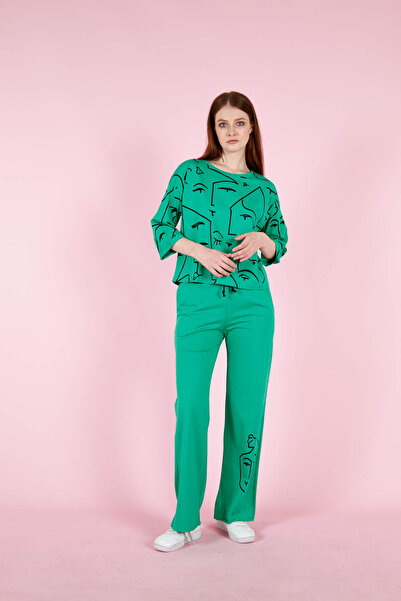 PONÇİK Women's Plus Size Cotton Pants Suit 23066