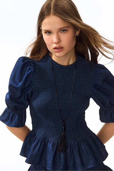 H&M Büzgülü Kot Bluz