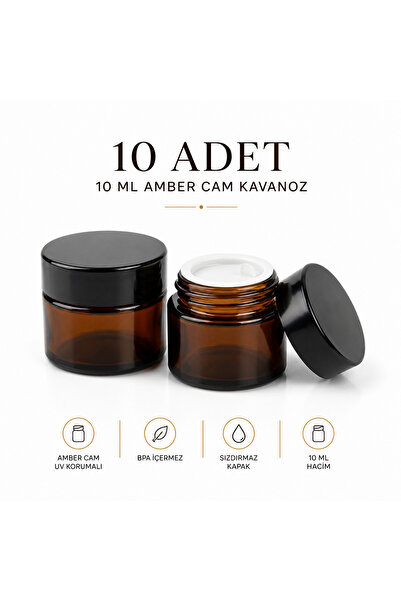 makrobay 10 Pieces 10 ml Amber Glass Jars with Black Lids