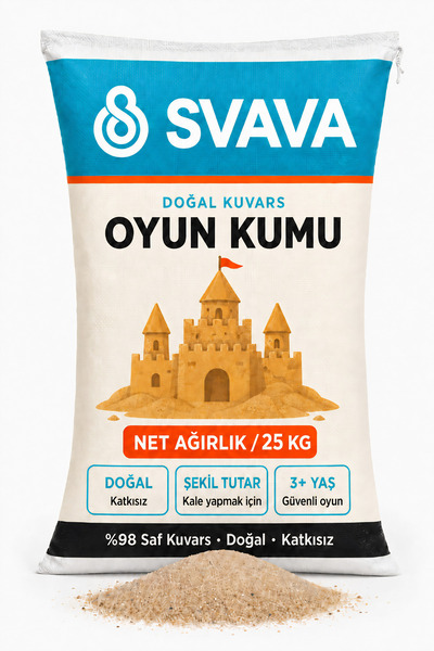 Svava Doğal Kuvars Oyun Kumu 25 kg – Kum Havuzu Kumu, Çocuk Kum Oyuncak, Duyu...