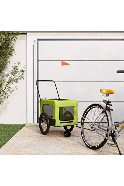 vidaxl Remorcă bicicletă animale companie, verde/negru, oxford/fier
