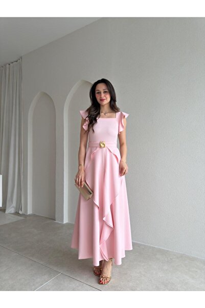 Mooi Butik WAYNE Maxi Elbise 5784 - Pudra