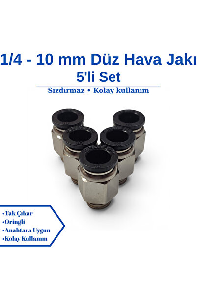 Firetech 1/4" - 10 mm Düz Hava Jakı - Pnomatik Jak - Hortum Jakı - 5'li Set