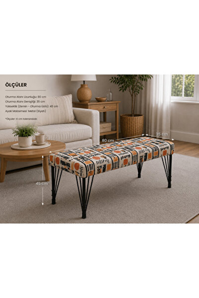 densan aksesuar Metal Ayaklı 80 Cm Desenli Puf & Bench Tekli