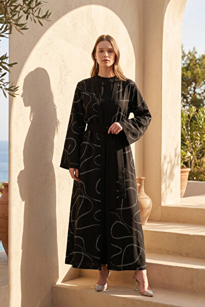 Nuss Beaded Strap Dress Cap Jacket Double Suit 2047 Black
