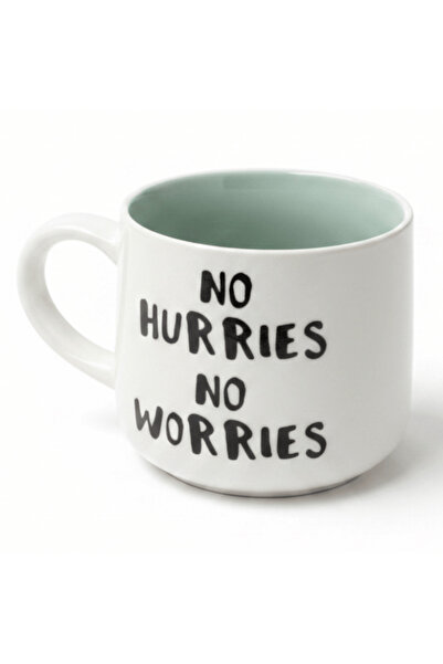 AKDC No Hurries No Worries Ceramic Mug with Hidden Surprise | Sage Green & Wh...