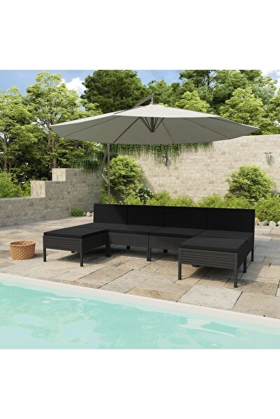 vidaxl Garden furniture set with cushions, 6 pieces, black, polyrattan
