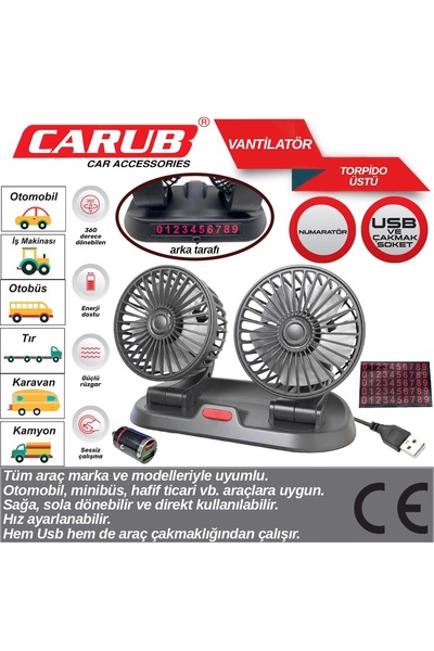 Carub Usb Çakmaklı İkili Vantilatör -