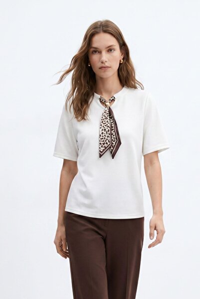 Rays Tricou cu detaliu eșarfă ecru 8419A
