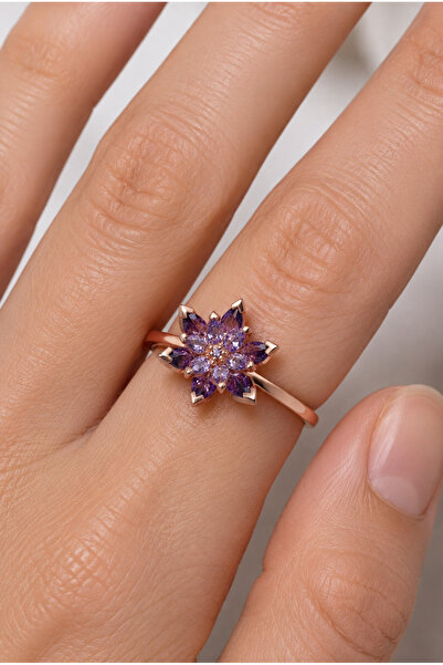 ÇEKİRDEK JEWELRY Ayarlanabilir 925 Ayar Gümüş Lotus Çiçeği Tasarımlı Damla Ta...