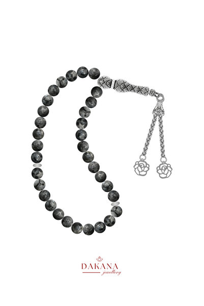DAKANA JEWELLERY Certified 8 mm Spectrolite Stone Lotus Flower Steel Tassel N...