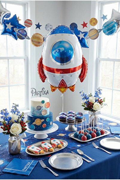 Partixa Uzay Roket Folyo Balon 67x55 cm Uzay Temalı Çocuk Doğum Günü Parti Süsü