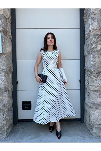 YK FASHION Puantiyeli Klasik Model Elbise