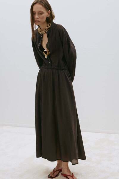 Suud Collection Bitter Brown Dress with Gold Nickel Accessories
