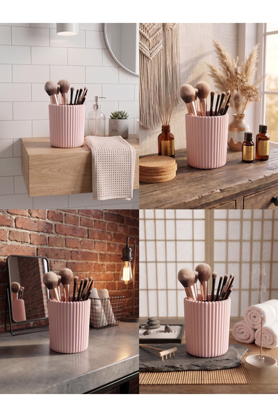 craftopya Dekoratif Çizgili Kalemlik ve Makyaj Fırçalığı Masaüstü Organizer Düzenleyici