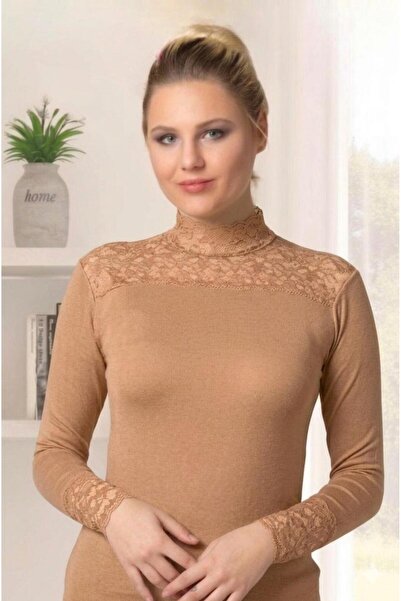 Altınay 2 Pieces Women's Turtleneck Long Sleeve Lace Collar Bodysuit Cotton L...