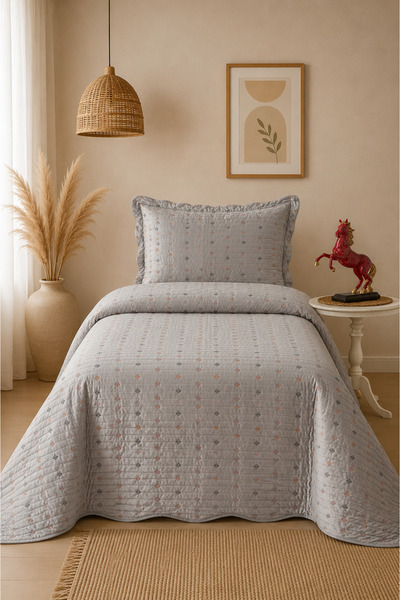 Bikaya Home Liora Single Velvet Embroidered Bedspread |   180X240 cm |   Soft...