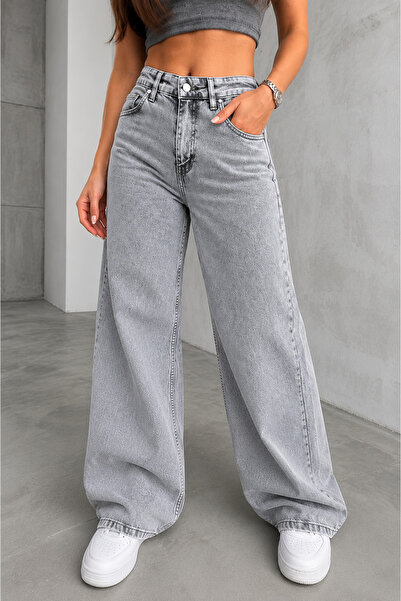 Lighter Jeans Women's Wide Leg Gray Washed Palazzo Jean Loose-Fit High Waist ...