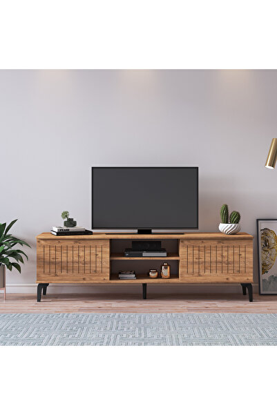 MBK AHŞAP Beliz Atlantik Çam TV Ünitesi 165x35x50 cm Sürgülü Kapaklı MDF Mode...