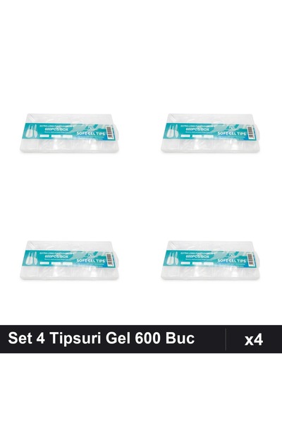 global fashion Set 4 Tipsuri Gel 600 Buc, Forma Pătrat Îngustat, Manichiură U...