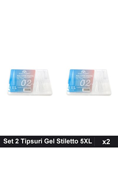 global fashion Set 2x Tipsuri Gel 120buc, Stiletto 5XL Extra-Lung, 12 Mărimi,...