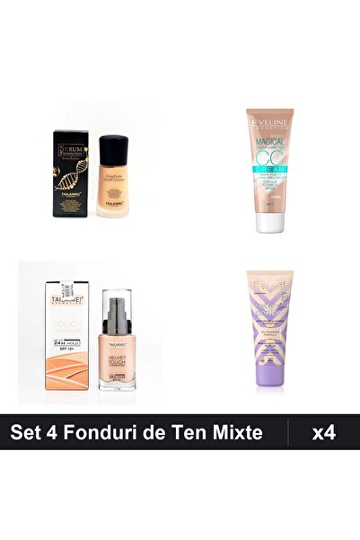 TLM Set 4 Fonduri de Ten & Eveline, Nuante 03-106, SPF 10-15, 30-34 ml