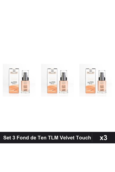 TLM Set of 3 Velvet Touch Foundations SPF 10, 34ml, No. 106, Medium Coverage