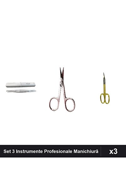 One Group Set 3 Instrumente Profesionale Manichiură, Penseta Clești Cuticule