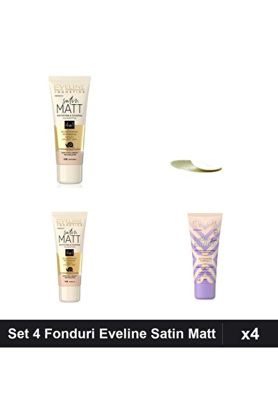 Eveline Set 4 Fonduri de Ten Cosmetics Satin Matt, Nuante 102 103, cu Bază Pe...