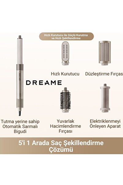 Dreame Airstyle Gold Yüksek Kaliteli Saç Şekillendirme Seti, Çok Başlıklı Sis...