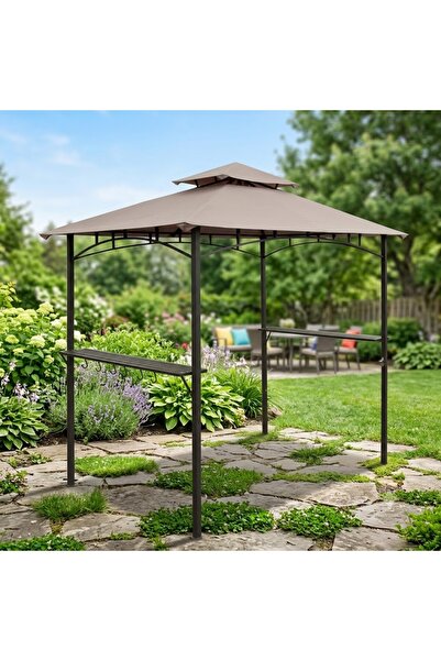 KÜSKÜ Gazebo Çardak Kahverengi 150x240 cm Bahçe Balkon Teras Gölgelikli Parti...
