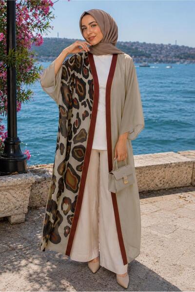 TRENDTESETTÜR KADIN KAHVE (KİREMİT) ETNİK DESENLİ ABAYA T 81114