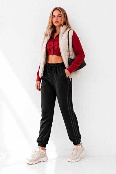 Bluewhs Women's premium diving fabric high-waisted striped casual sweatpants