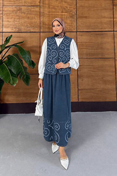 Miss Allos Women's Embroidered Vest Skirt Jeans Set